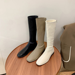 Cialisa all'ingrosso bianco donna Stretch in pelle alto stivale lungo <span class=keywords><strong>stivali</strong></span> <span class=keywords><strong>alti</strong></span> al ginocchio neri scarpe invernali piatte <span class=keywords><strong>stivali</strong></span> per le donne - Product Image 3