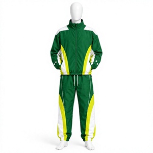 Conjunto Deportivo Unisex Verde, Amarillo y Blanco con Bloques de Color, Cremallera Completa, Transpirable, Hecho de Poliéster por Elson Sports - Product Image 1