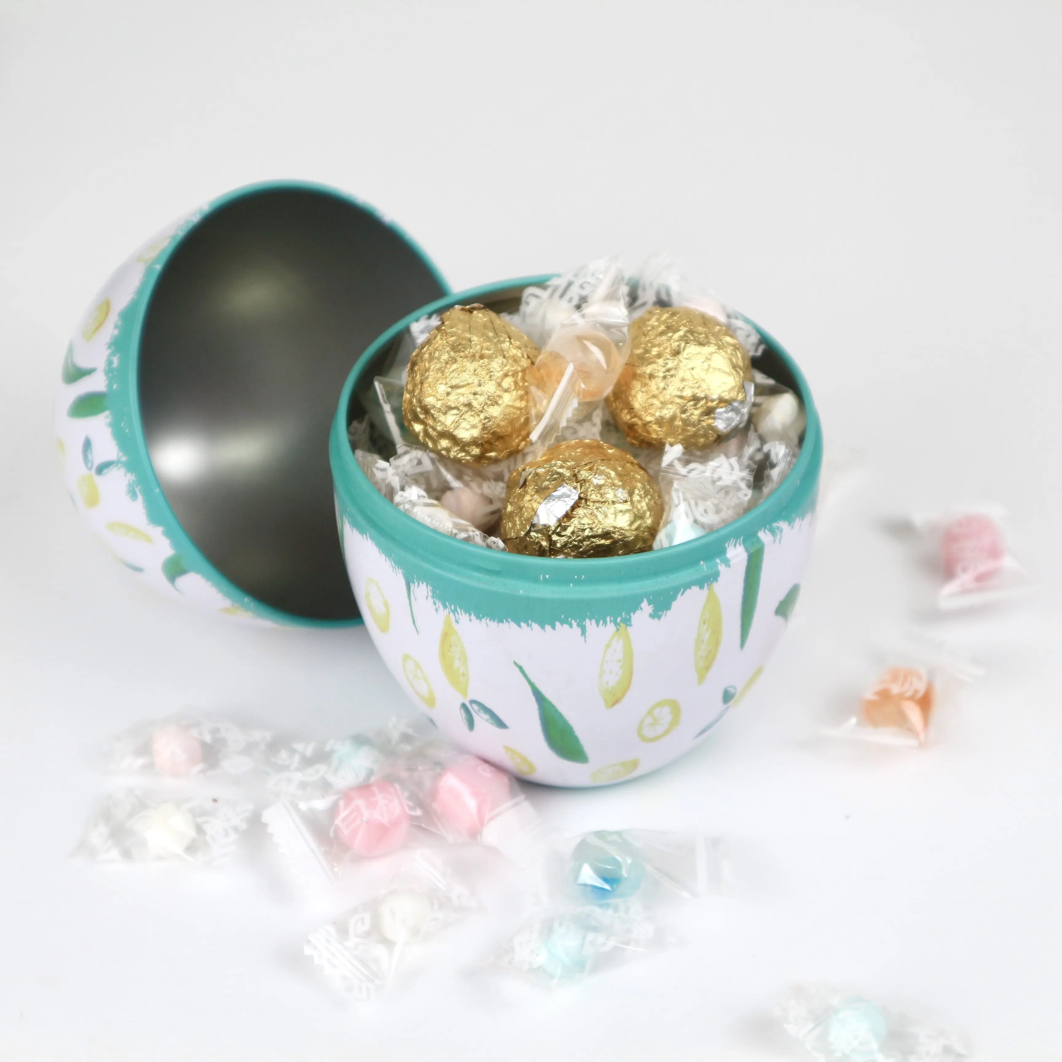 Scatola a forma di uovo di latta in metallo per uova di pasqua può contenitore contenitore per promozione metallica confezione regalo artigianale caramelle cioccolatini in banda stagnata