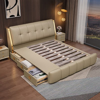 Lit de rangement moderne de luxe JUNYUHAO avec éclairage LED, revêtement en cuir, mousse haute densité, cadre en pin, taille Queen/King pour chambre à coucher