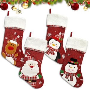Chaussette de Noël en velours rouge brodée, douce, pour cheminée, cadeau familial, décoration, pendentif pour sapin de Noël - Product Image 1