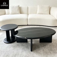 Hochwertiges Rundes Marmor-Couchtisch-Set Steinplatte Beistelltisch-Set für Luxusvilla Wohnzimmer Inneneinrichtung