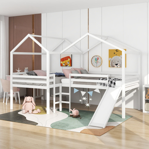 Meubles de chambre d'enfant en bois de pin, <span class=keywords><strong>lit</strong></span> de luxe <span class=keywords><strong>pour</strong></span> bébé, maison blanche en bois, lits de loft avec toboggan - Product Image 2