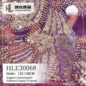 HongLong 2025 Green Background <strong>Fabric</strong> Sequins <strong>Heavy</strong> <strong>Lace</strong> Beaded <strong>Lace</strong> <strong>Fabric</strong> Embroidery Full Pearl <strong>Lace</strong> <strong>Fabric</strong> - Product Image 2