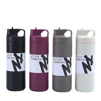 Bouteille d'eau isotherme sous vide en acier inoxydable de 500 ml, personnalisée, anti-fuite, à double paroi, pour le sport et le fitness, avec paille