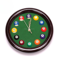Billard Ball Clock-Horloge murale cool de table ronde de 11 pouces avec cadre en bois, idéale pour le billard, la piscine, la salle de jeux, le bar