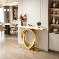 Console d'entrée en pierre de quartz de style luxueux avec structure métallique, design moderne et luxueux, facile à nettoyer, meubles de salon