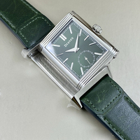 Jam Tangan Mekanik Pria Mewah Vintage Bentuk Persegi Panjang dengan Dial Detik Kecil, Tali Kulit Hijau Tua untuk Acara Formal