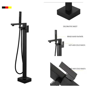 Design di Lusso Bagno Vasca da Bagno Cascata Esterno Quadrato Nero Del Pavimento Vasca da Bagno Rubinetto