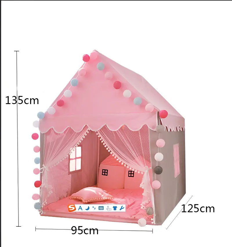 Casa de juegos rosa de malla ventilada de lujo para niños, tienda tipi para niños de princesa Castle para interiores para bebés