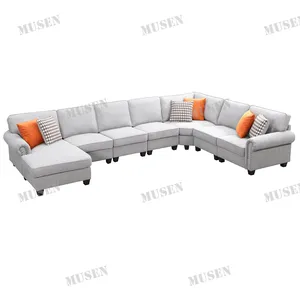 Sofá de canto de forma u para família, sofá moderno modular de forma u para sala de estar