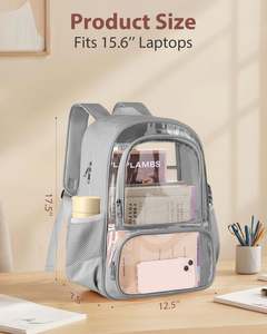 <b>Clear</b> <b>Backpack</b> with PVC Oxford Fabric Heavy Duty Transparent Bookbag with Reinforced Stitching Large Capacity Laptop Bag - Product Image 2