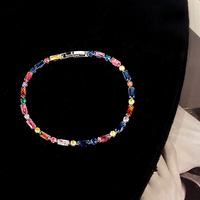 Rainbow Baguette CZ Tennisarmband, veelkleurige rechthoekige kristallen schakelarmband Damesmode Feestsieraden