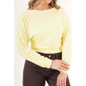 Blusa Amarilla al por Mayor con Patrón Floral Bordado, Manga Murciélago, Corte Holgado, Tejido de Punto Fino para Otoño - Product Image 4