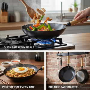 Panela <span class=keywords><strong>Wok</strong></span> Chinesa de Aço Carbono Antiaderente, Design Moderno, Versátil e Ecológica para Atacado - Product Image 4