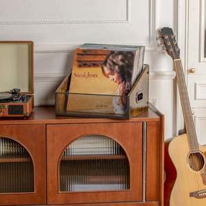 Organizador de Escritorio Metálico Clásico Tipo Soporte, Caja de Almacenamiento para Discos de Vinilo con Diseño Plegable para Libros y Archivos - Product Image 4