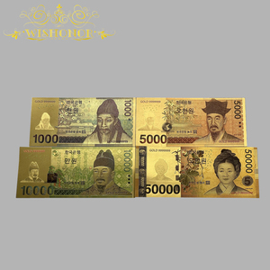 Joli ensemble de 5 types de billets de banque coréens KRW plaqués or 24 carats pour cadeaux - Product Image 1