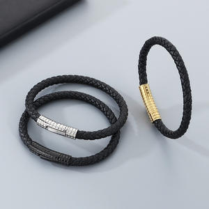 Pulsera de malla industrial Pulsera de acero inoxidable para hombre con cierre de liberación rápida Pulsera de cuerda de cuero ajustable - Product Image 3