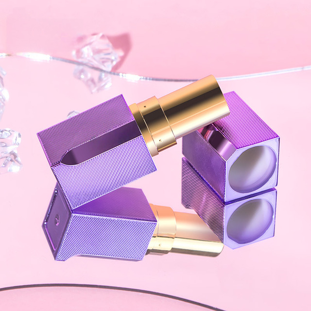 New Gold purple Lipstick Tube Non Stick Cup Rotating square Irregular Plastic Lipstick Tube Color Cosmetics Packaging