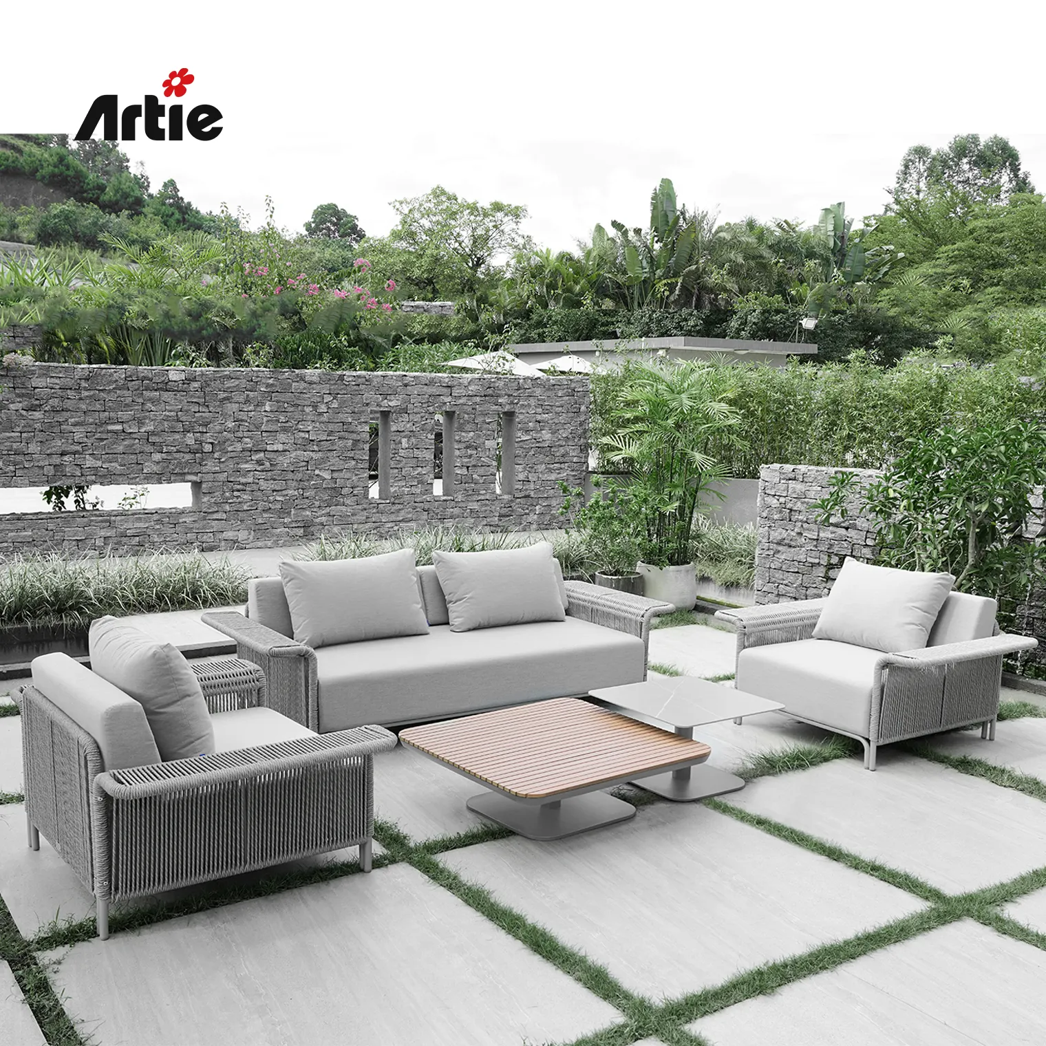 Artie furnitur Sofa luar ruangan, furnitur Sofa Modern mewah luar ruangan, mebel taman rotan, Set Sofa teras, furnitur luar ruangan