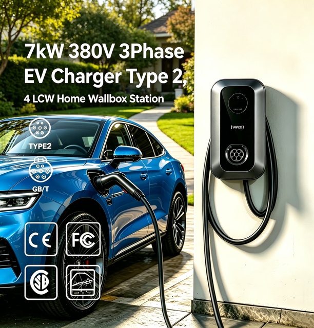 Smart 7kW EV Charger IP65 Waterproof Wallbox Type 2 GB/T WiFi APP Control for Home Commercial Use