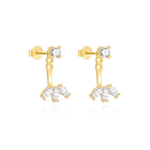 Pendientes de botón ajustables de moda al por mayor con circonita cúbica en forma de flor, chapados en oro, de plata de ley S925 para mujer - Product Image 4