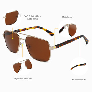 Lunettes de soleil de luxe pour hommes, monture carrée en métal, branches en acétate, protection UV400, polarisées, pour la conduite, type 3, verres TAC - Product Image 5