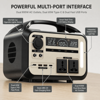 Centrale Électrique Portable OEM ES6-900W 900W 480Wh LiFePO4 à Onde Sinusoïdale Pure, Générateur Solaire 220V avec Double Port PD Type-C 65W pour l'Extérieur