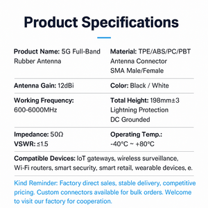 Alta calidad <span class=keywords><strong>5G</strong></span> banda completa 600-6000MHz 12dbi omnidireccional palo de goma externo <span class=keywords><strong>antena</strong></span> de palo plegable con SMA macho/hembra - Product Image 4