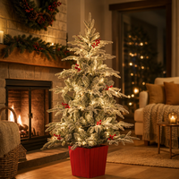 Sapin de Noël artificiel floqué à aiguilles mélangées en PE de 95 cm avec pot rouge, pour extérieur et table, décoration hivernale de Noël