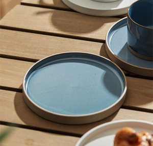 Vente en gros de tasses à café en céramique bleue au design unique et original avec soucoupe |   Mug en grès rustique avec anse en anneau pour achat en gros - Product Image 3