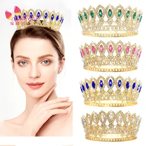 BELLEWORLD factory hot selling full round pageant crowns coronas y tiaras blonde Princess Royal Bride large pageant crowns