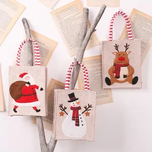 Bolsa de Mano Pequeña con Bordado de Dibujos Animados de Santa Claus, Bolsa de Regalo de Navidad de Tela de Lino Ecológica, Bolsa para Dulces - Product Image 3
