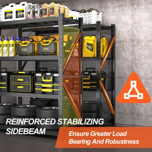 Étagère <span class=keywords><strong>de</strong></span> stockage industrielle robuste à 4 niveaux en acier, réglable, en métal noir avec protection contre la corrosion pour entrepôts - Product Image 6