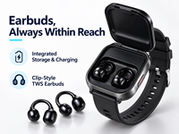 Jam Tangan Pintar D12 2 in 1 dengan Earbud TWS Clip, Layar Sentuh TFT 2,01 Inci, Bluetooth 5.3, Monitor Detak Jantung dan Tidur