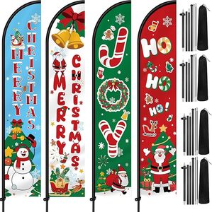 Christmas Feather Flag Merry Christmas Ho Ho Joy Banner Sign for Holiday Decorations Outdoor Garden Shop Business Promotion