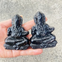 Offre Spéciale cristal naturel artisanat noir obsidienne sculpture éléphant Ganesha Statue pour cadeau