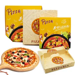 Caixa de papel para pizza com alça de qualidade alimentar de alta qualidade, caixa de papel para embalagem de pizza com logotipo personalizado