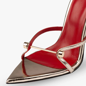 Sandales à talons hauts pour femme, grande taille 45, avec décorations métalliques, bout ouvert pointu, style mules, coupe large, pour soirée - Product Image 5