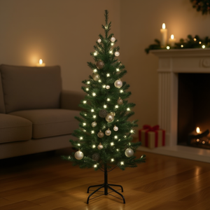 Árbol de Navidad Artificial de 59.1 Pulgadas Preiluminado, Pino para Interiores con Juego de Adornos, Luces Blancas Cálidas, Base Incluida - Product Image 2