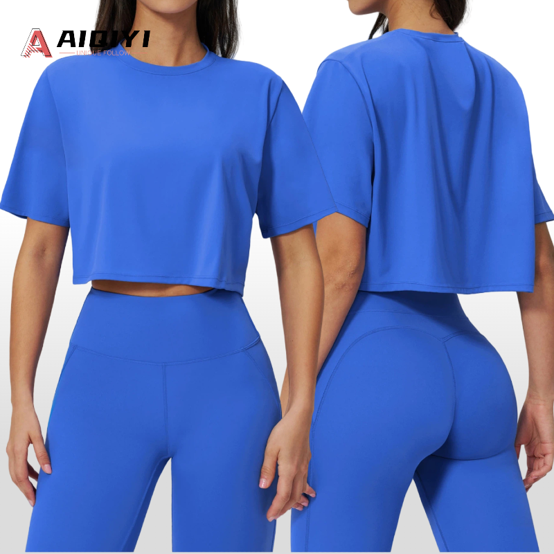 3091 Sports Short-sleeve Yoga Top Cropped Loose-fit Round-neck T-shirt Running Fitness Sweat-Wicking T Shirt