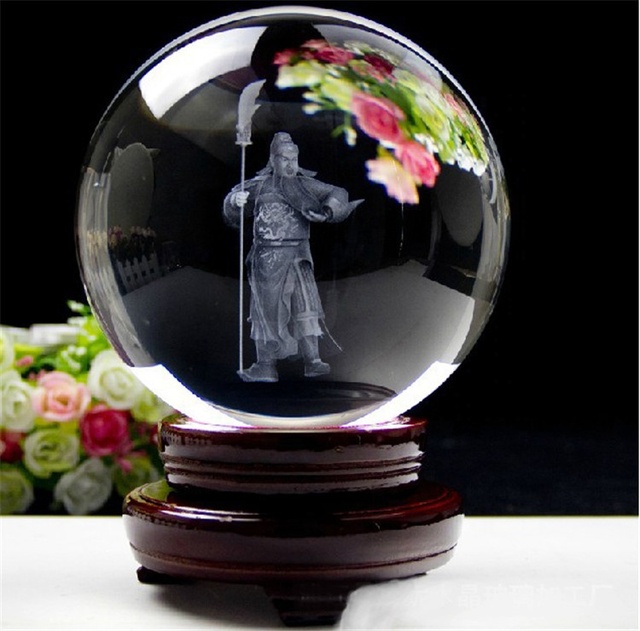 Wholesale 3D Laser Engraved Image Souvenir Gift K9 Crystal Balls with Wood Base for Home Decoration