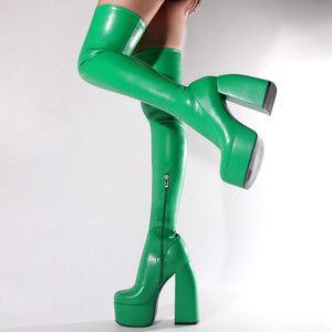 Bottes cuissardes sexy pour femme à talons carrés épais et semelle plateforme épaisse - Product Image 2