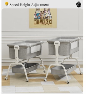 <span class=keywords><strong>Lit</strong></span> bébé multifonctionnel en métal avec mode berçant, réglage de la hauteur, moustiquaire et roulettes - Product Image 5