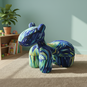 เก้าอี้เด็กทรงม้าทำจากไม้ พร้อมเบาะโฟมแบบพกพา ดีไซน์การ์ตูนรูปสัตว์ สำหรับใช้ในห้องนั่งเล่น - Product Image 5