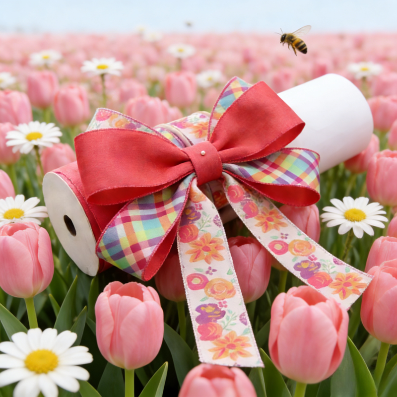 Flower Wired Edge Grosgrain Ribbon Spool-Floral Gift Wrapping For Wedding & Luxury Decorations