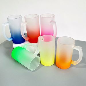 Mug à bière en verre de 16 oz avec revêtement coloré dégradé givré pour impression par transfert thermique par sublimation - Product Image 1