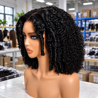 Wig rambut manusia afro keriting kinky raw virgin pre-plucked cuticle aligned, pendek, HD lace front tanpa lem, model bob curly Burmese frontal.
