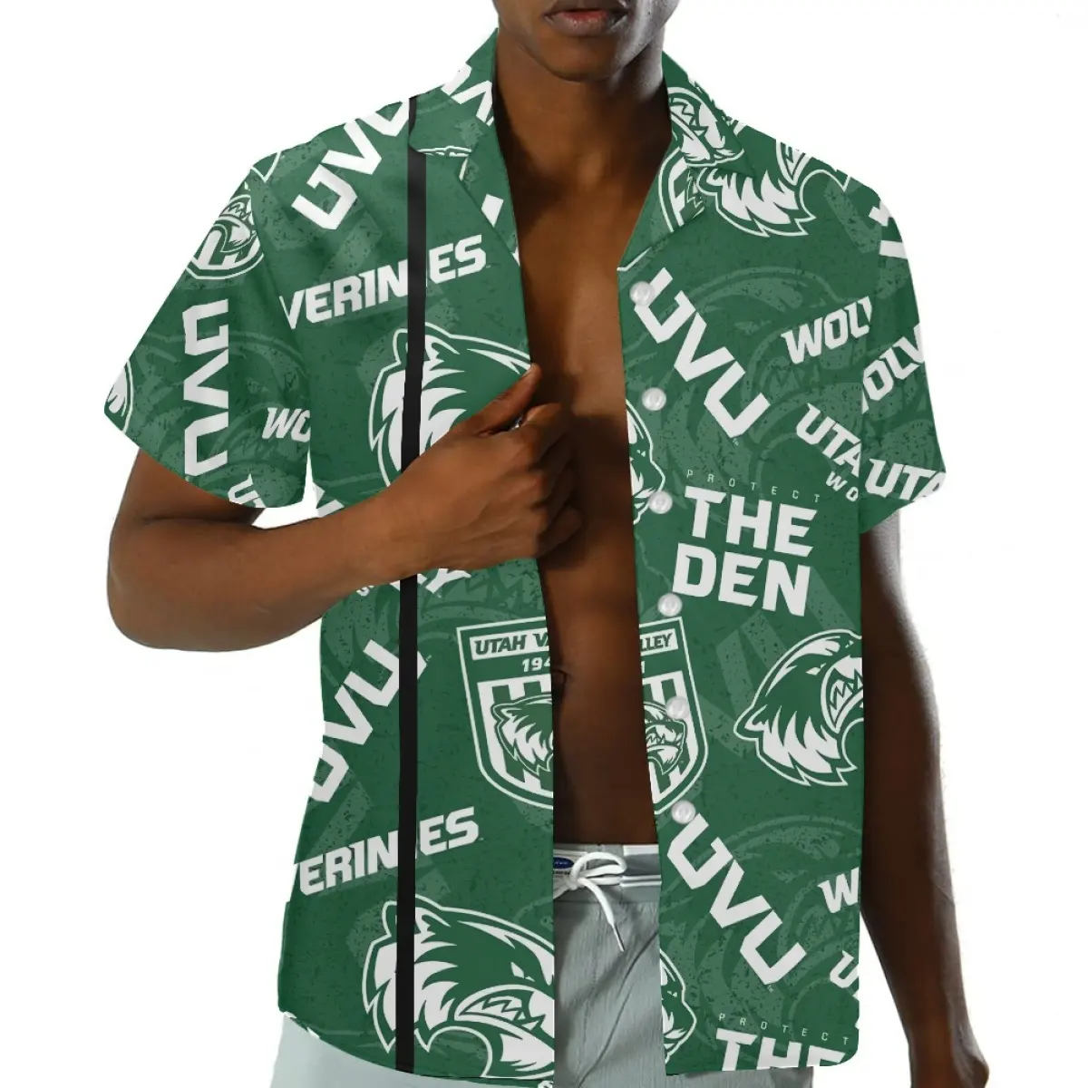Factory Direct Sales Wholesale Custom ncaae sport team logo design tops turn down collar tropical hawaiian shirt mens for boys