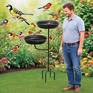 이중 트레이가있는 정원 조류 피더 청소가 쉬운 야외 금속 야생 조류 먹이 역 - Product Image 4